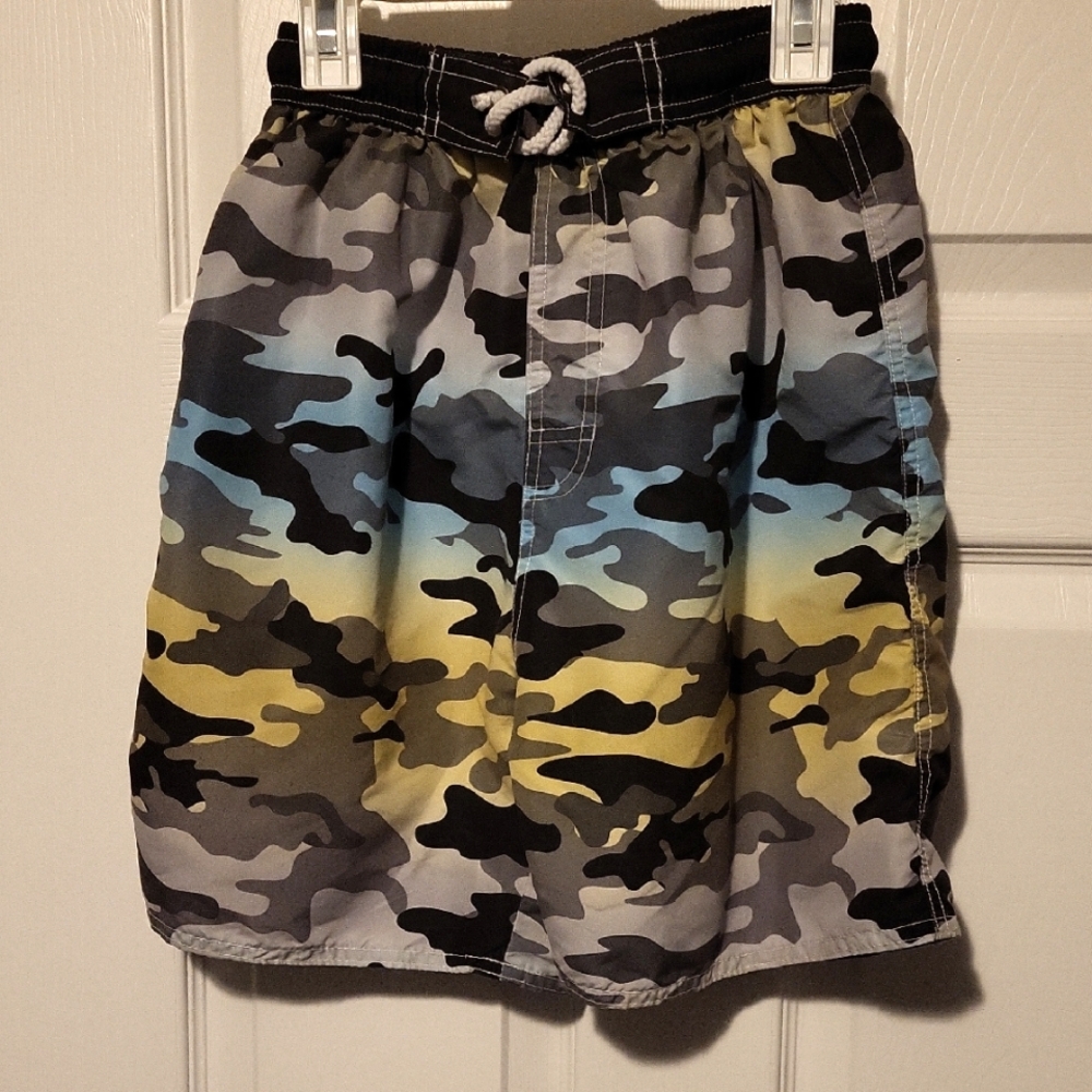 Boys Camo Swim Shorts - Black, Gray, Blue, Yellow